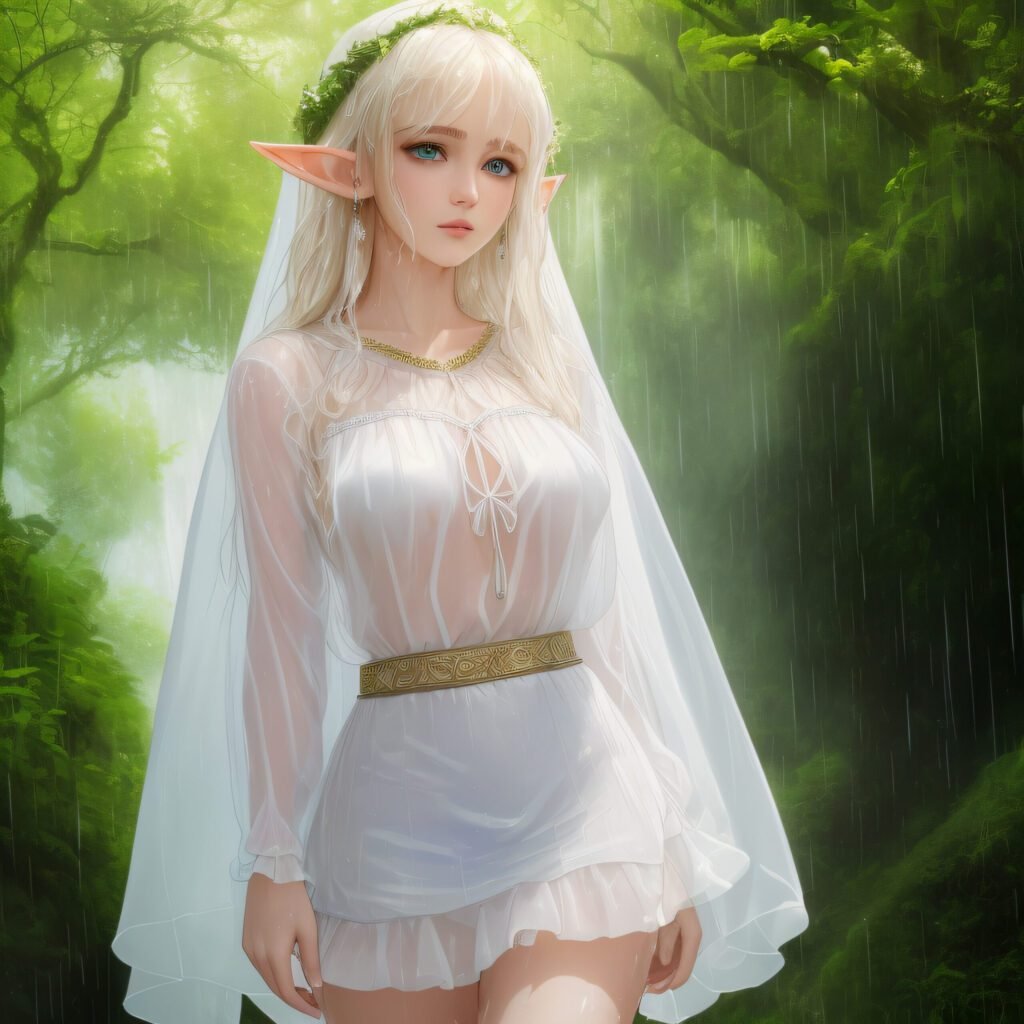 Pretty Elf In Rainy Forest 001 (WinoAI)