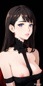 Pretty anime girl with blue eyes and small breasts showing. AI-generated NSFW anime artwork by WinoAI using Stable Diffusion.